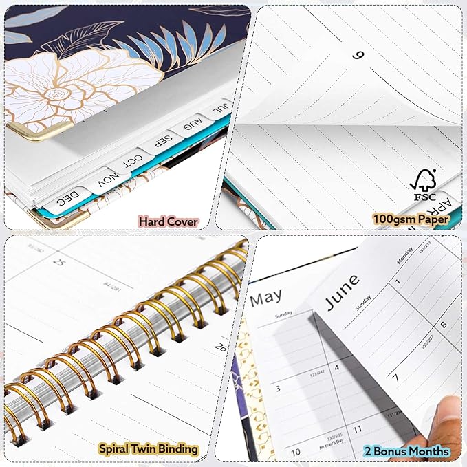 2026-2027 Planner, Weekly and Monthly Planner, July 2026-June 2027, Calendar Planner A5 (6.1" x 8.4") with Tabs, Inner Pocket for Home School Office Supplies, Blue Flower