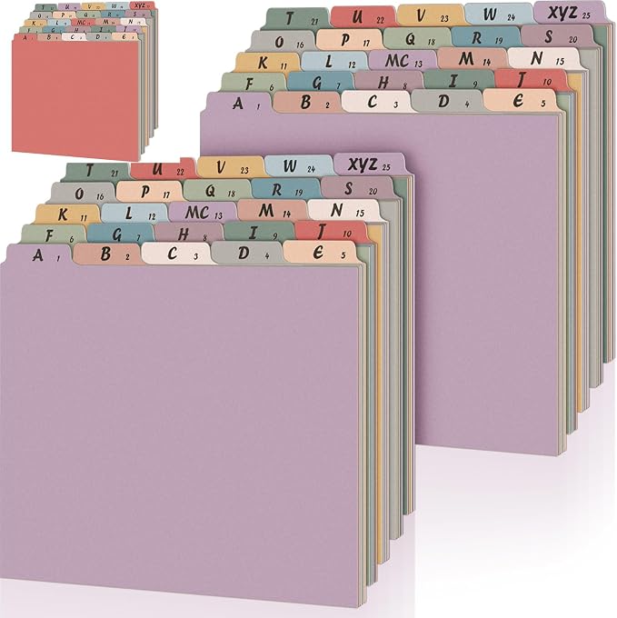 75 Pcs Alphabet File Dividers A-z Top Tab Guides Set, Letter Size Alphabetical File Divider with 5 Tabs for Cabinet Heavyweight Desk Organizer for School Office(Vintage Color)