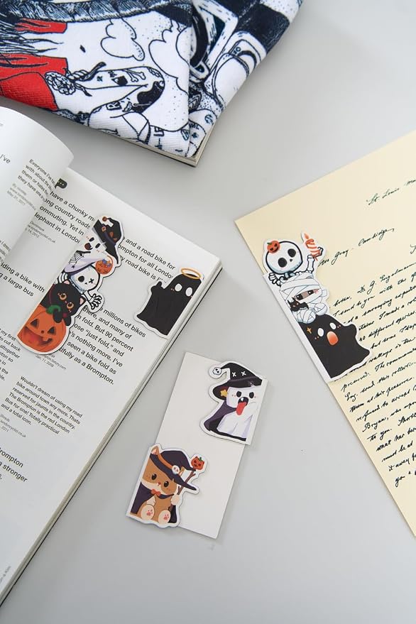 5pcs/Set Cute Magnetic Bookmark, Funny Peeping Ghost Book Marker Clip for Teachers, Students, Book Lovers Gifts, Printing on 2 Side (Ghost)