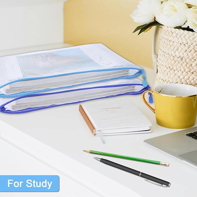 Mesh Zipper Pouch Bags,10 Colors A4 Size Bags for Waterproof Transparent Document File Organizer Bags for School,Office Supplies,Toys,Puzzles,Board Games Storage