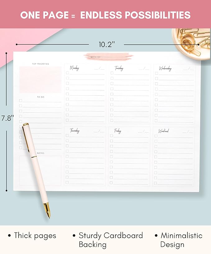 Lamare Weekly Planner Notepad – Premium Undated Weekly To Do List Notepad for School, Home & Office Day Planner, Desk To Do List Pad and Productivity Planning Pad
