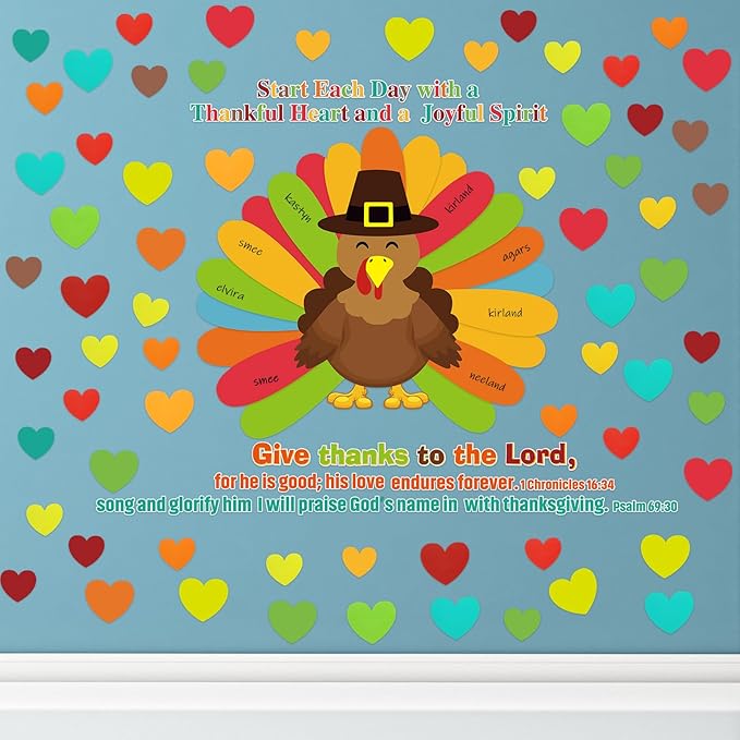 103 Pcs Thanksgiving Turkey Classroom Bulletin Board Decorations Set Give Thanks to The Lord Christian Bulletin Board Turkey Cutouts Craft for Fall Autumn Harvest Religious Classroom Wall Decor