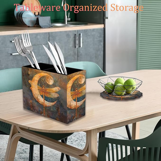 Pen Holder and Anti-Slip Mouse Pad Combination, Makeup Brush Storage Box, Tableware Storage Box, Suitable for Office and Home - Vintage Dragonfly