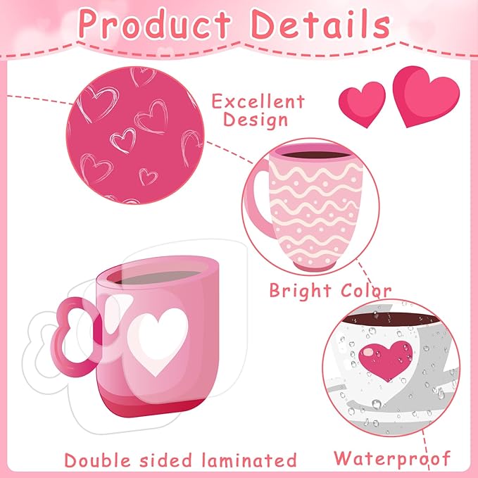 Naozinebi Valentine's Day Bulletin Board Classroom Decorations Coffee Theme Cutouts Valentines Coffee Cup Heart Cutouts Valentines Party Supplies for Classroom School Home Nursery Wall Door Decor