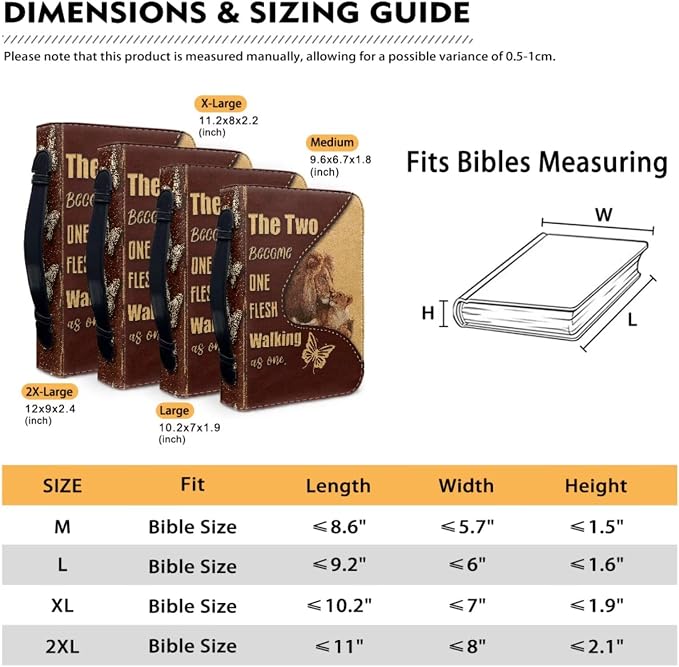 Religious Style Cross and Lion Bible Case with Bookmark Waterproof Bible Cover Case for Women Lightweight Bible Bag with Handle Pockets Church Book Bag Brown
