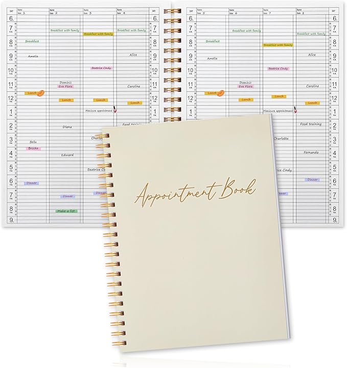 Maitys 2026-2027 4 Column Salon Appointment Book for Hairstylist Spa Business, Hourly Planner 15 Minute Interval, 200 Pages Undated 6 Am 9 Pm Spiral Bound Checklist Planner(Beige, Minimalist)