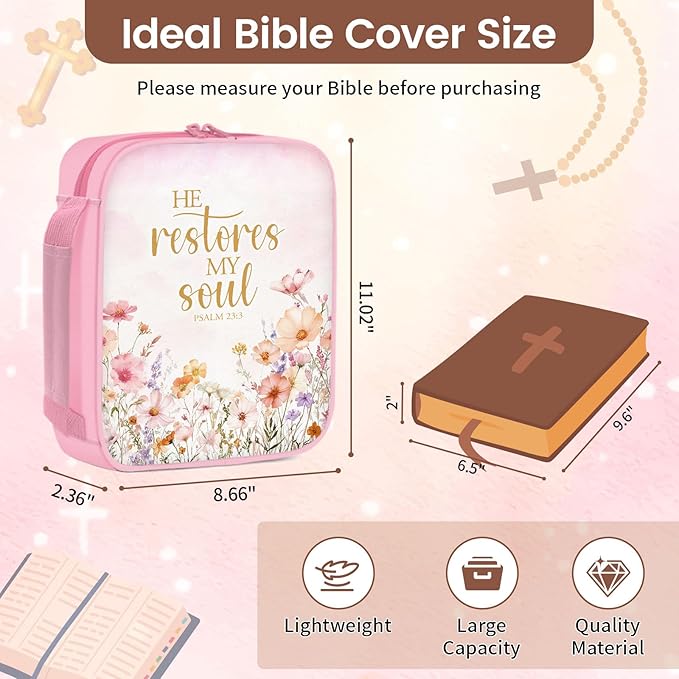 Bible Cover for Women - Christian Gifts for Women, Religious Birthday Gifts, Catholic Spiritual Inspirational Gift for Woman, Carrying Book Cases for Woman, Faith Based Cover Case for Bible