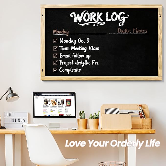 2-in-1 Double-Sided Magnetic Chalkboard 36"x24", Chalk Calendar Board & Large Blackboard for Kitchen & Home Decor, Schedule, Menu, Back-to-School Gift - Hanging Chalk Board with 2 Liquid Pens, Wood
