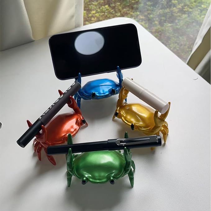 1Pcs Weightlifting Crab Pen Holder Funny Crab Pen Holder for Storage Office Desk Display Decorations (Green)