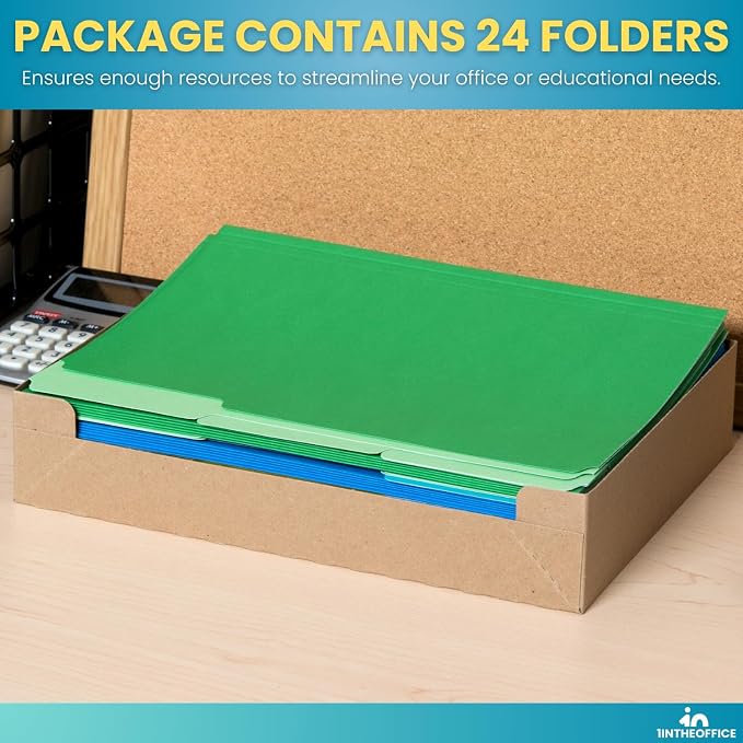 1InTheOffice Colored File Folders, Letter Size, 1/3-Cut Tab, Assorted Colors, 24 Pack
