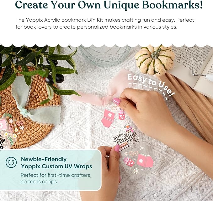 YOPPIX 6x2” Acrylic Bookmark Blanks- 20 Set Bookmark Making Kit with 20 UV DTF Stickers About Booklover Theme 20 Ribbon 80 Bookish Stickers for DIY Your Crafts Gift for Book Lover