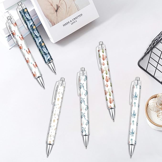6PCS Marine Life Pattern Pens Set, Octopus Pattern Writing Pens, Cute Accessories Items Stationary, Perfect for School, Office Supplies, Party Gifts, Theme Notebooks, Sticky Notes, Desk Accessories