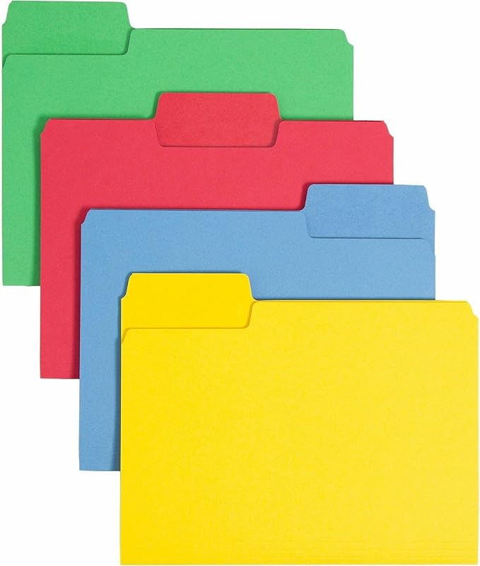 Smead Erasable SuperTab File Folder, Erasable Oversized 1/3-Cut Tab, Letter Size, Assorted Primary Colors, 24 per Pack (10480)