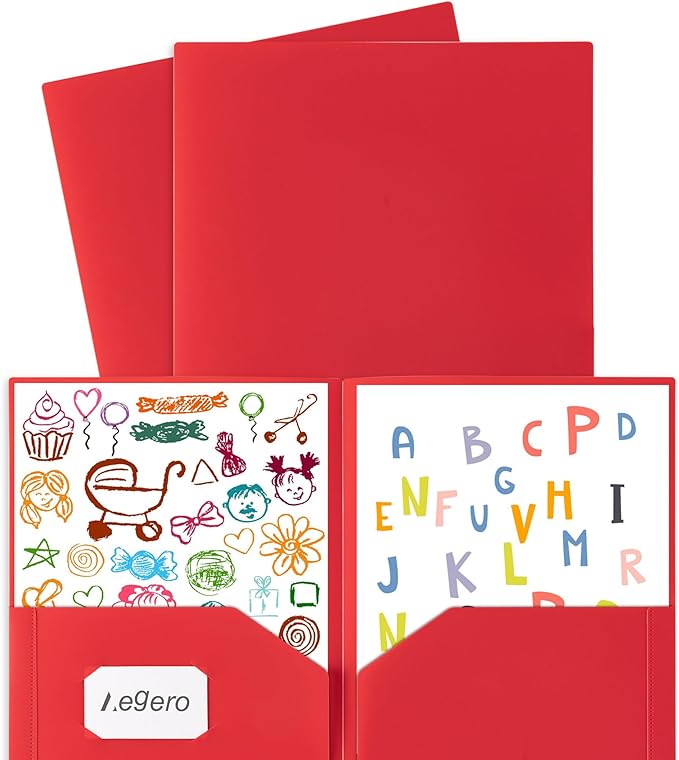 Aegero Plastic Folders with Pockets (7 Pack, SkyBlue), Durable Heavy Duty File Folders with Business Card Slot, 2-Pocket Folder for Schoolwork & Office,Letter Size