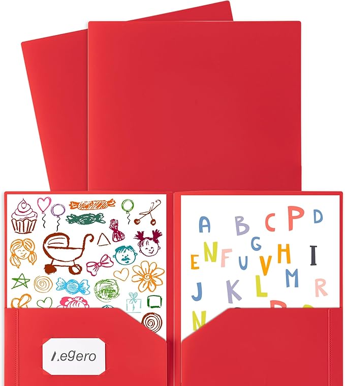 Aegero Plastic Folders with Pockets (7 Pack, Assorted Colors), Durable Heavy Duty File Folders with Business Card Slot, 2-Pocket Folder for Schoolwork & Office,Letter Size…