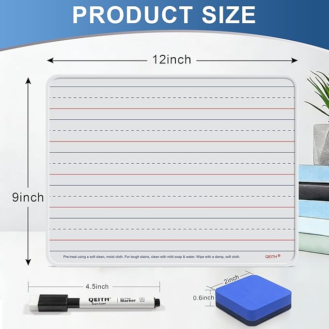 Magnetic Dry Erase Boards, 6 Pack 9”x12” Double Sided Portable Personal Small Whiteboards with Lines, Include 6 Markers, 6 Erasers, 6 X 52 Foam Letters for Kids, Students, Teachers Classroom School