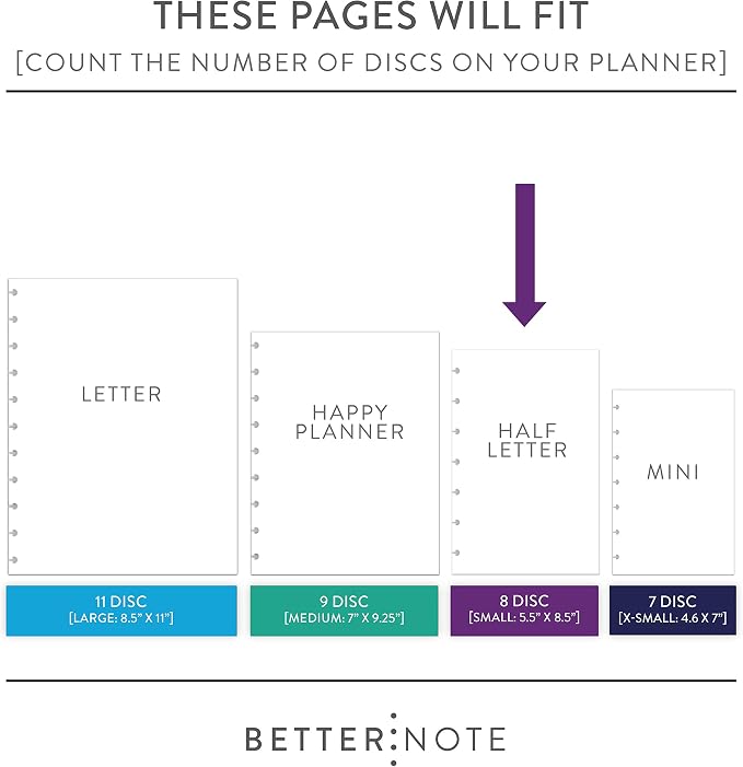BetterNote Meal Plan Refill Pages for Disc Bound Planners, Fits Levenger Circa, TUL, Happy Planner, Staples ARC, Menu, Grocery List (6 months, 8-Disc, 5.5"x8.5")