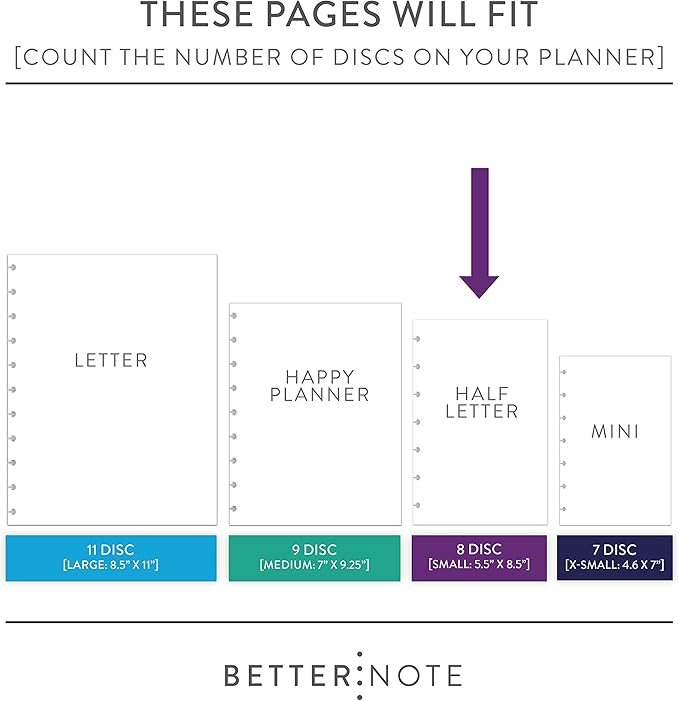 BetterNote To Do List Refill Pages for Disc Notebooks, Fits Levenger Circa, Happy Planner, Staples Arc, TUL, Talia (8-Disc, 5.5"x8.5", Whimsy- 25 Sheets)