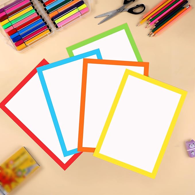 Dianelhall 25 Pcs Rainbow Color Frame Poster 8.3 x 12 Inch White Paper Colorful Bright Blank Display Board for School Project Kid DIY Craft Presentation Holiday Event
