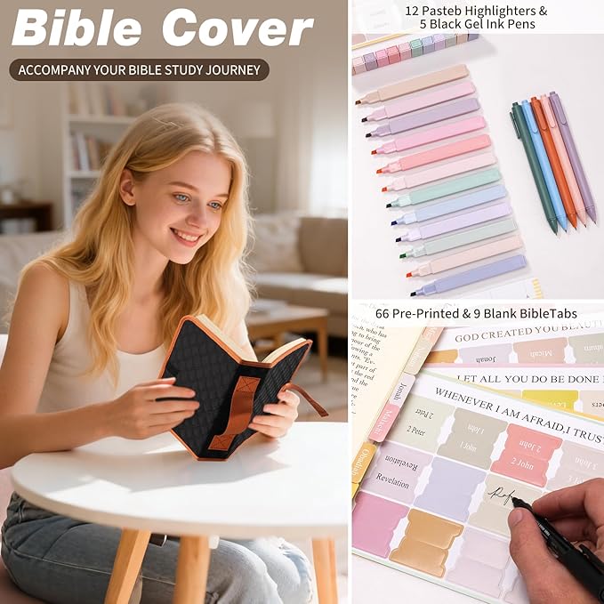 KOPKOFT Large Bible Cover Case for Women, Quilted Church Tote Bag with Shoulder Strap, Bible Study Supplies Journaling Kit Bible Accessories, Christmas Christian Gift for Women (Black)
