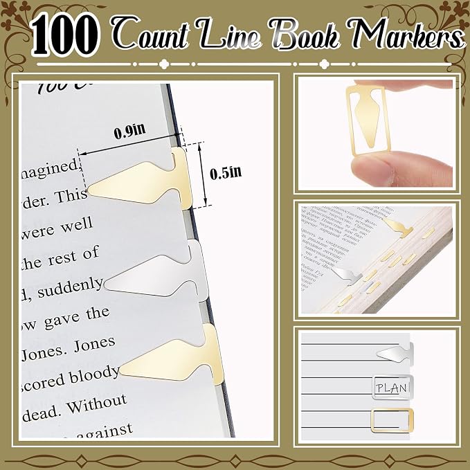 Spakon 100 Count Tin Mixed Metals Book Line Markers Arrow Bookmarks and Page Markers for Reading Teachers Students Book Lovers School and Work (Silver and Gold)
