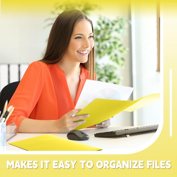 Gueevin 72 Pack Plastic Folder with Pockets, 2 Pocket Folders, Plastic Glossy Folders Fit Letter Size Paper, Heavy Duty Durable File Folder with Business Card for Home Office School (Yellow)