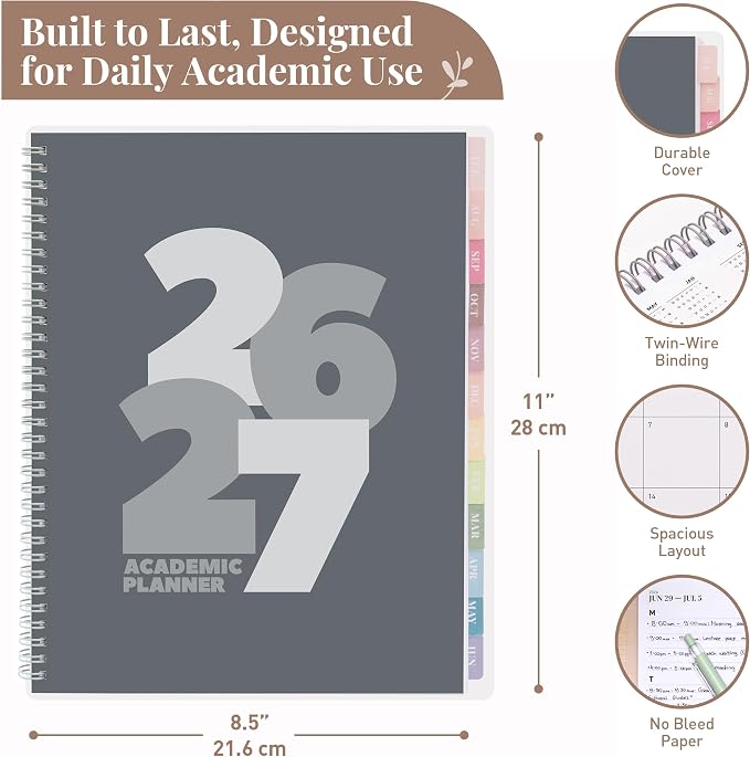 Rileys Academic Planner 2026-2027, Daily, Weekly & Monthly Planner, July 2026 - June 2027, Student Notes Pages, Twin-Wire Binding, Weekly Agenda for School & Work (8.5 x 11-Inches, Chunky, Black)
