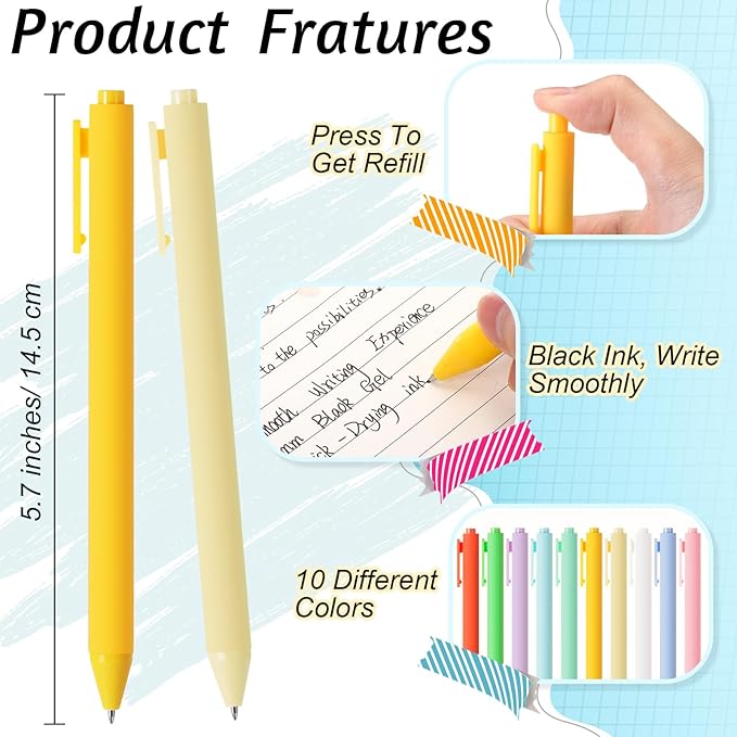 Crtiin 50 Pcs Gel Pens Bulk, 0.5mm Fine Point Black Ink Pens, Retractable Smooth Writing Quick Dry, Colored Aesthetic for School Office Journaling Teacher Appreciation Mother Day (Macaron)