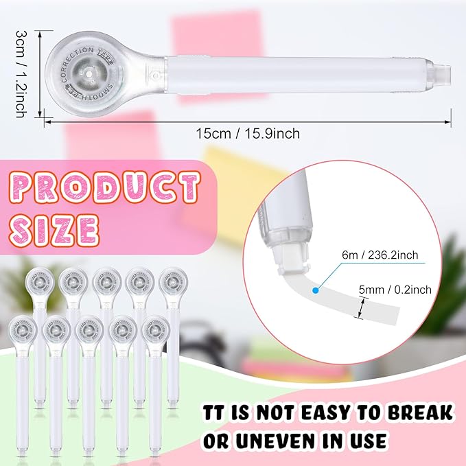 Gersoniel 10 Pack Correction Tape Pen Correctional Ink Tape Push Pull Protective, Easy to Use Applicator for School Office Supplies, 0.2 x 236 Inch (White Color)