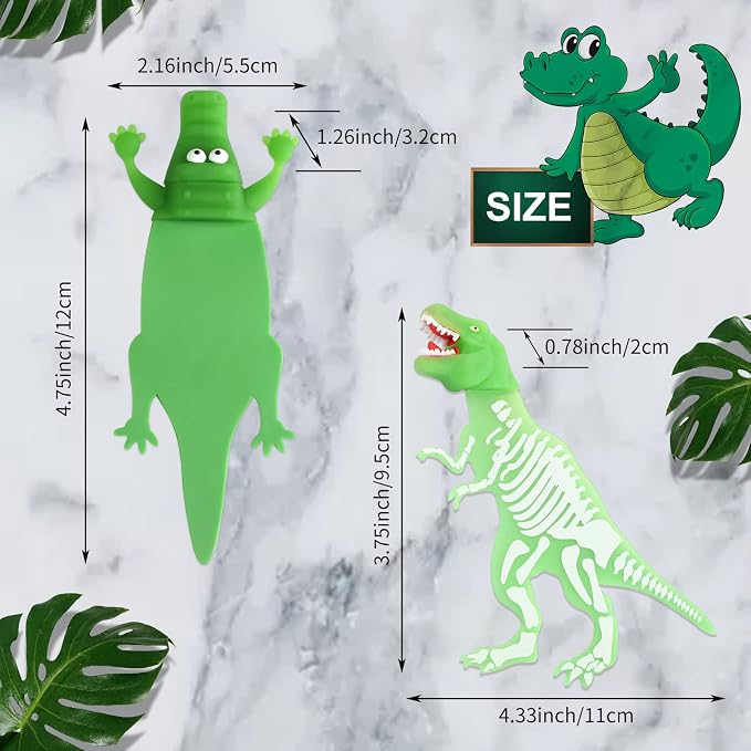 2 Pieces Shark Bookmark for Kids Boys Dinosaur Giant Cool Childrens 3D Luminous Cartoon Animal Bookmark, School Supplies(Luminous Crocodile and Dinosaur)
