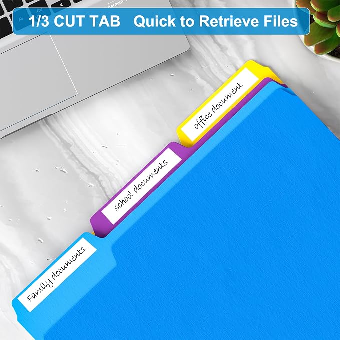 HABGP 18 Pack Manilla Folders 8.5 x 11 Inch, 1/3-Cut Tab Colored File Folders Letter Size, Paper File Folders, Manila Folders Home Office School Supplies for Documents Files, 6 Assorted Colors