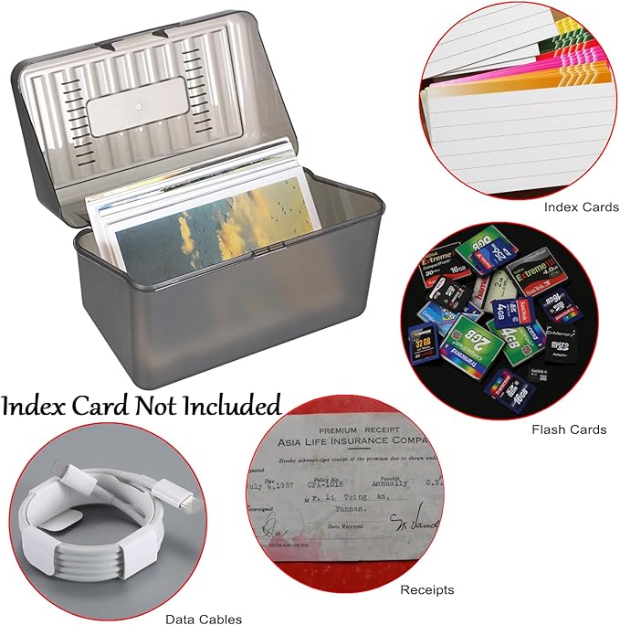 BTSKY 1 Pack 4 x 6 inch Index Card Box-Index Card Holder Notecard Box Recipe Card Box Plastic Storage Organizer for Filling Index Cards,Note cards, Flashcards, Recipes and etc,Grey