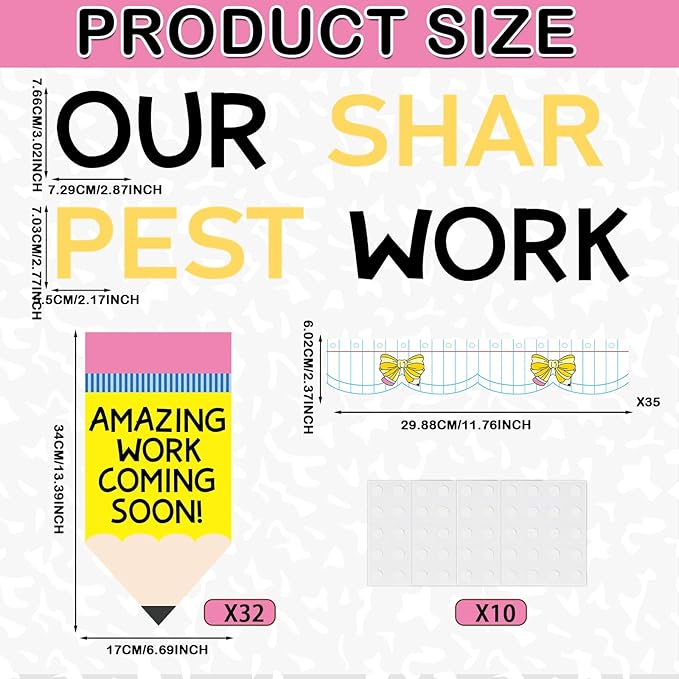 32Sets Student Work Display Bulletin Board Set Large Pencil Bulletin Board Decorations Cutouts Inspirational Student Works Display Classroom Wall Decor for Teacher Motivational Back to School Supplies