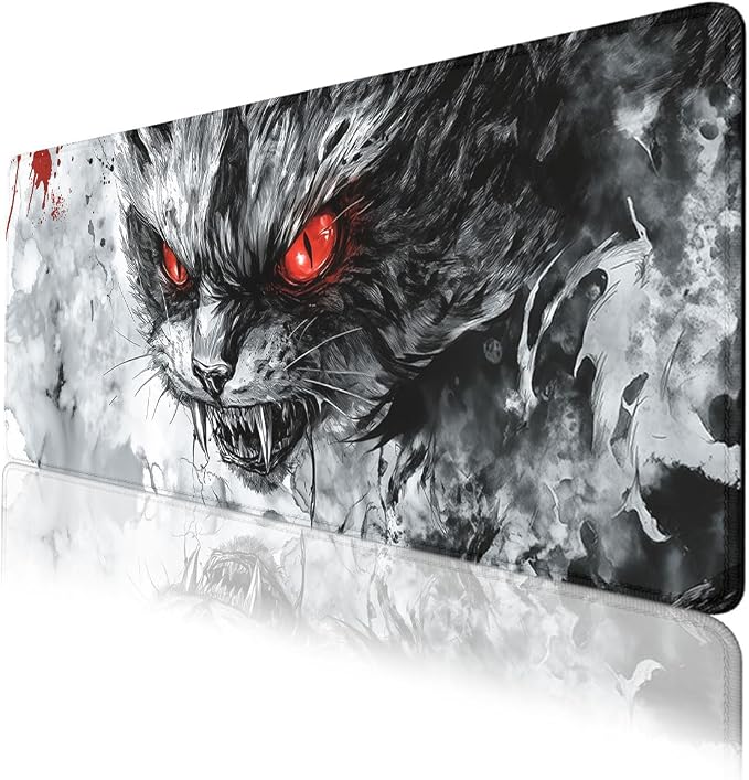 Evil Cat Gaming Mouse Pad Desk Pad Gothic Red Eyes Mousepad XL Large Gaming Mousepad Laptop Keyboard Mat Desk Pad Office Computer Keyboard Laptop Home 31.5"x11.8"