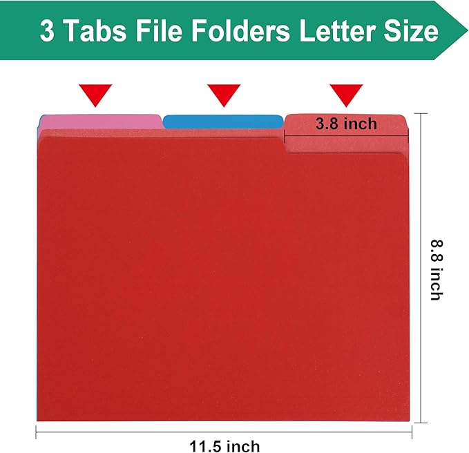 pmybupo 18 Packs Red File Folders-Colored File Folders Letter Size,1/3 Cut Tab File Folders for Documents,Folder for Filing Cabinet,Office Supplies Folders