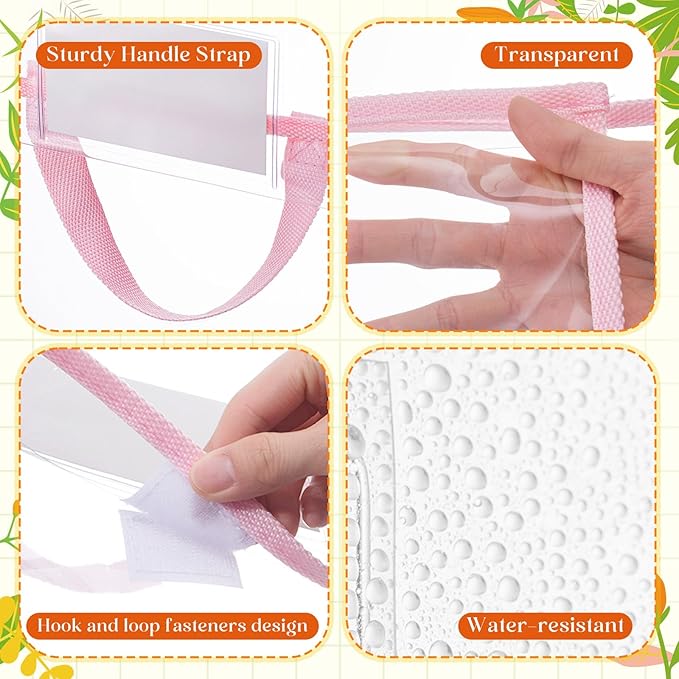 Teling 12 Pack Thick Clear Book Pouches with Blank Name Tags and Handles Book Baggies Bags Bins Organizer for School Classroom Library Pockets Students (10 x 12 Inch,Pastel Color)