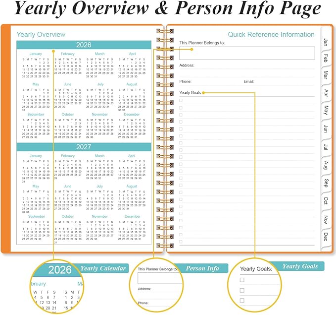 2026 Appointment Book & Planner - 2026 Daily Hourly Planner from January 2026 - December 2026, Weekly Appointment Book with 30-Minute Interval, Medium 6.4" x 8.5", Orange-D
