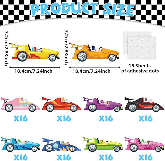 160Pcs Racing Car Cutouts Race Car Bulletin Board Decorations Auto Paper Cut-Outs Classroom Decor for Boy Girl DIY Craft Photo Wall Kindergarten Preschool Back to School Party Favor Supplies