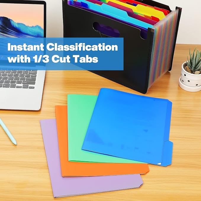 KTRIO 18 Pack Plastic File Folders, Letter Size, Erasable Tabs, 9 Colors | Water-Resistant PP, Expandable Capacity, 1/3-Cut Erasable Tabs, Letter Size Fit, Office School Home