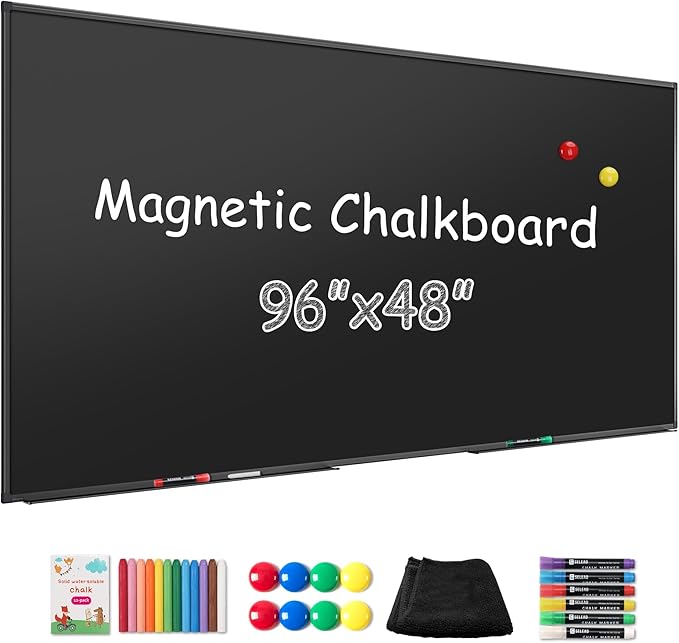 SELEAD Huge Magnetic Chalkboard 96 x 48 Inches - Black Aluminum Frame Chalk Board Wall Decor Long Plaque for Business, Menu, School, Office - 8 x 4ft Bulletin Display Board Pizarra