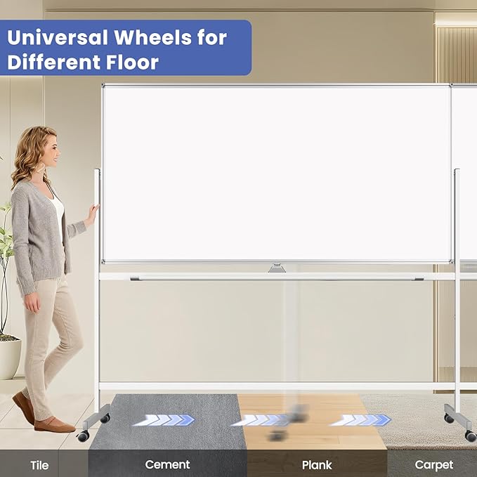 Rolling White Board on Wheels, 96" x 48" Double-Side Magnetic Dry Erase Board with Stand, Aluminum Frame Extra Large Mobile Standing Whiteboard for Office, Classroom & Home