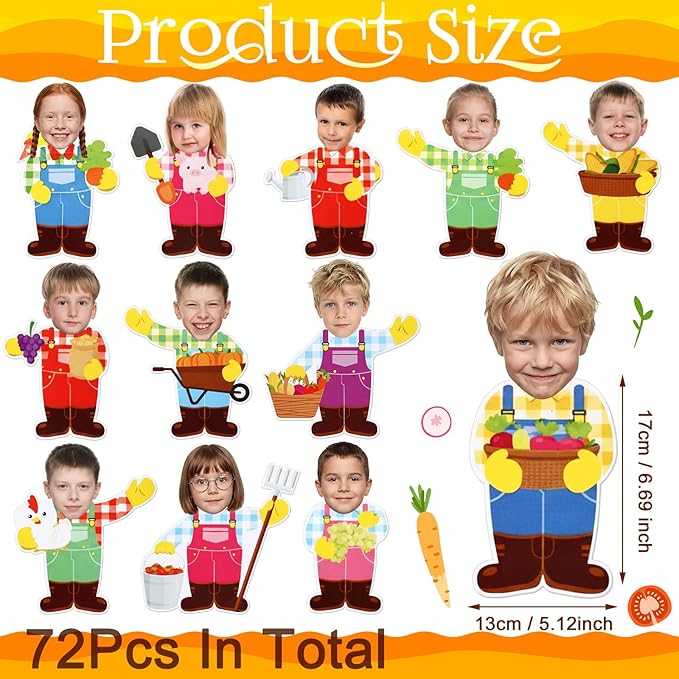 Gersoniel 72 Pcs Kids Farm Classroom Decor Farm Animal Bulletin Board Decoration Back to School DIY Paper Cutouts Farmhouse Cartoon Decoration for Boys Girls Party School Photo Crafts Decor Supplies