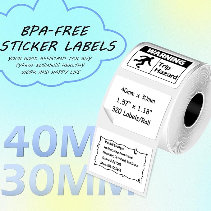 Thermal Labels Compatible with Phomemo M100/M110/M150/M221/M220/M120/M200/M250 Label Printer 1.57"x1.18"(40x30mm),230 Labels/Roll, for Barcode/Address/Mailing/Logo/Business/Home Tag, Black on White