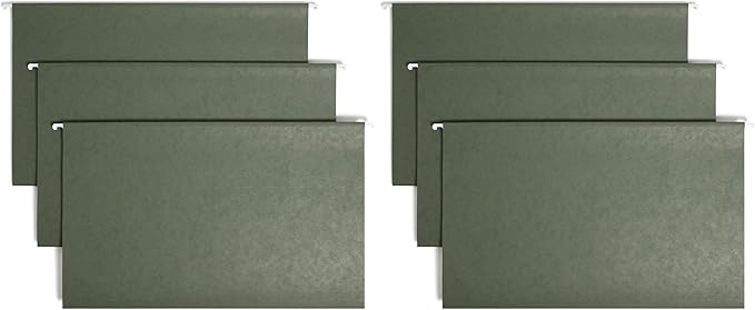 Smead Hanging File Folder with Tab, 1/3-Cut Adjustable Tab, Legal Size, Standard Green, 25 per Box (64135) (Pack of 2)