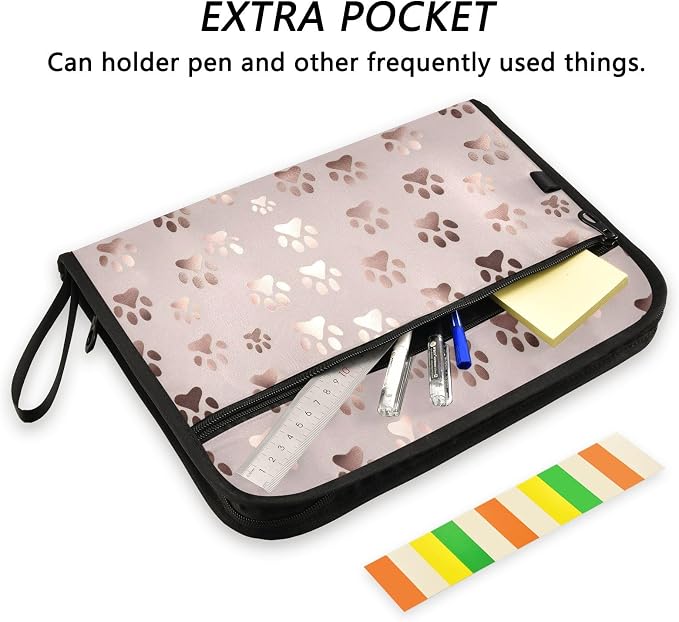 ALAZA Rose Gold Dog Paw 13 Pocket Expanding File Folder with Labels, Accordion File Folder File Organizer Letter A4 Paper for Office School Student