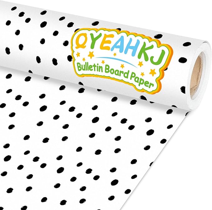 Qyeahkj Black Dot Bulletin Board Paper Roll Black Polka Dot Bulletin Board Background Paper Fade Resistant Classroom Decoration Poster Art Craft Home Wall Education Decor Supplies 17.7in x 20ft