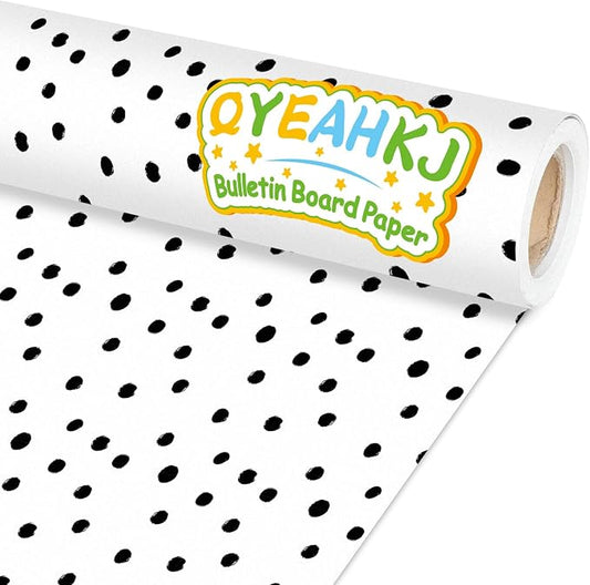 Qyeahkj Black Dot Bulletin Board Paper Roll Black Polka Dot Bulletin Board Background Paper Fade Resistant Classroom Decoration Poster Art Craft Home Wall Education Decor Supplies 17.7in x 20ft