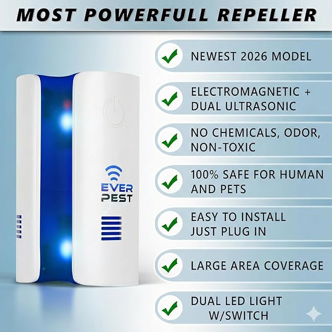 Ultrasonic Pest Repeller Plug in 1 Pack- Electronic and Electromagnetic Insect Control Defender - Roach Bed Bug Mouse Rodent Mosquito Bat Cockroach Fiel 1611