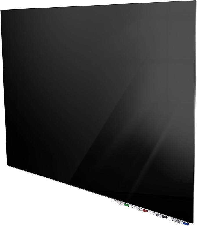 Aria 2'H x 3'W Magnetic Low Profile 1/4" Glass Whiteboard Horizontal - Black - 4 Rare Earth Magnets, 4 Markers and Eraser