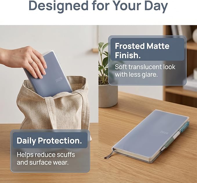 2 Pack Frosted Clear Cover for Hobonichi Weeks Planner, Matte PVC Weeks Planner Cover with Pen Loop and Card Pockets, Slim Protective Sleeve for Standard Weeks Book and Kinbor Weeks